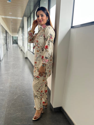 Autumn Bloom with Floral Thread Embroidery - Preetibora