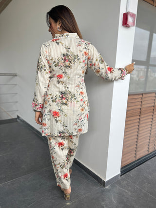 Autumn Bloom with Floral Thread Embroidery - Preetibora