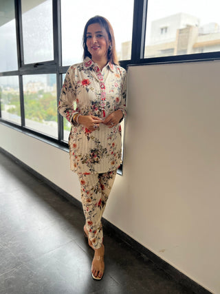 Autumn Bloom with Floral Thread Embroidery - Preetibora