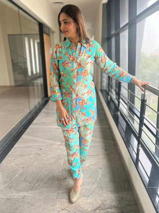 Botanic Print Summer Coord with Crystal Buttons - Preetibora