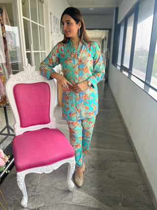 Botanic Print Summer Coord with Crystal Buttons - Preetibora