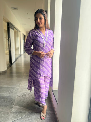 Coin Work Leheriya Coord in Pure Muslin Silk - Preetibora