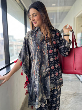 Denim Coin Kaftan Coord Set. - Preetibora