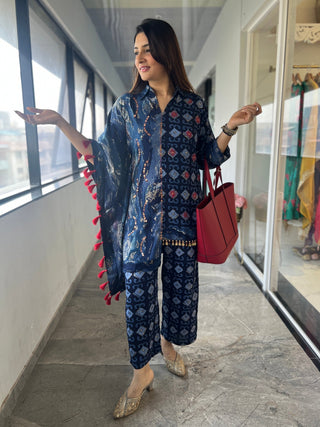 Denim Coin Kaftan Coord Set. - Preetibora