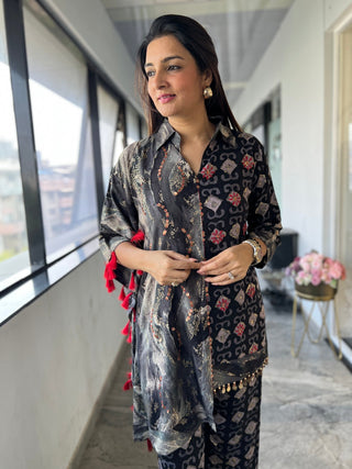 Denim Coin Kaftan Coord Set. - Preetibora