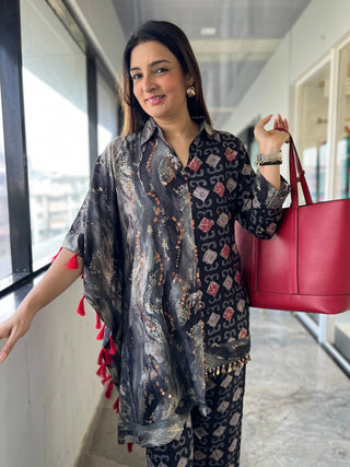 Denim Coin Kaftan Coord Set. - Preetibora