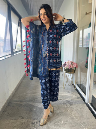 Denim Coin Kaftan Coord Set. - Preetibora