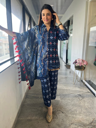 Denim Coin Kaftan Coord Set. - Preetibora