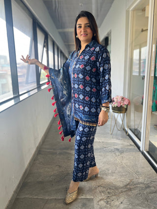 Denim Coin Kaftan Coord Set. - Preetibora