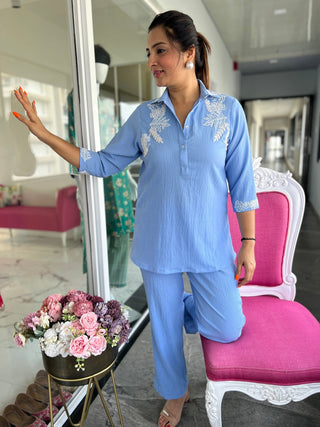 English Blue Pearl Work Coord Set - Preetibora