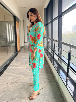 Floral Aquamarine Pearl and Acrylic Coord Set - Preetibora
