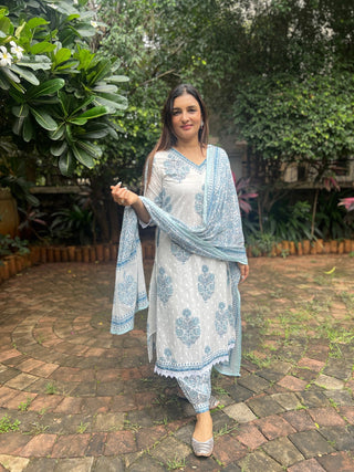 Floral Block Print Afghani Suit Set - Preetibora