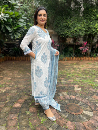 Floral Block Print Afghani Suit Set - Preetibora