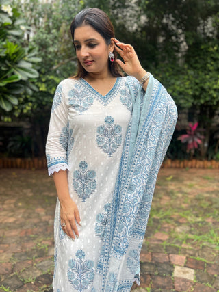 Floral Block Print Afghani Suit Set - Preetibora