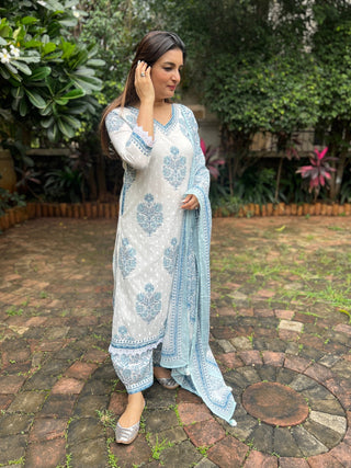 Floral Block Print Afghani Suit Set - Preetibora