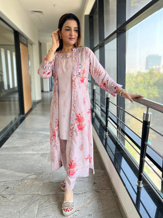 Floral Print Mirror Work Jacket Set - Preetibora