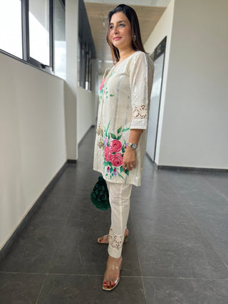 Floral Silver Hand Painted Coord - Preetibora