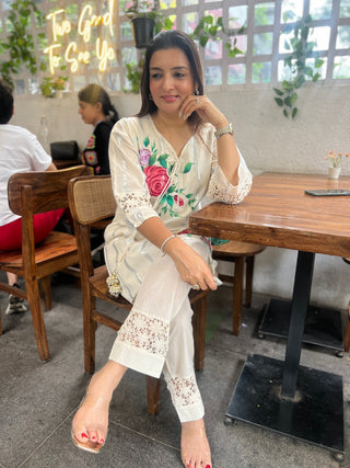 Floral Silver Hand Painted Coord - Preetibora