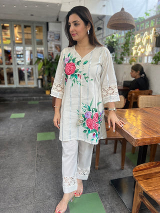 Floral Silver Hand Painted Coord - Preetibora