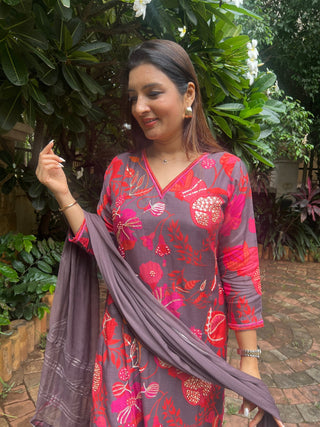 Floral Sparkle Suit Set in Pure Muslin - Preetibora