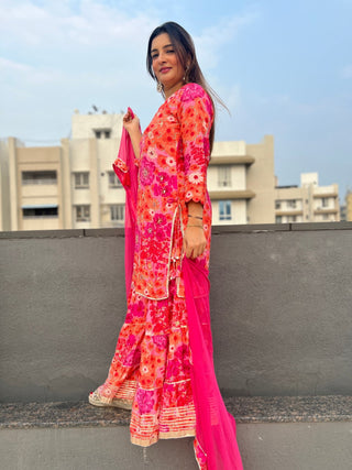 Hot Pink Floral Sharara Set - Preetibora