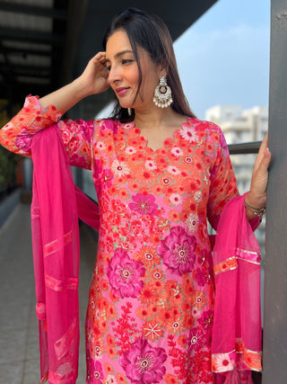 Hot Pink Floral Sharara Set - Preetibora