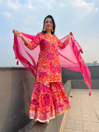 Hot Pink Floral Sharara Set - Preetibora