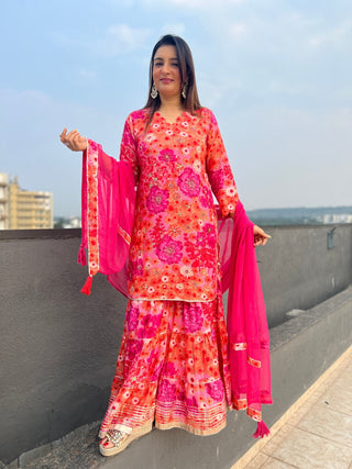 Hot Pink Floral Sharara Set - Preetibora