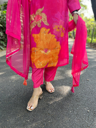 Hot Pink Placement Dupatta Set - Preetibora