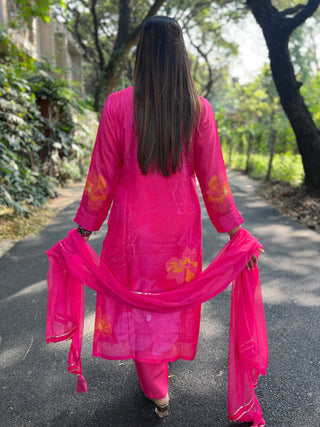 Hot Pink Placement Dupatta Set - Preetibora