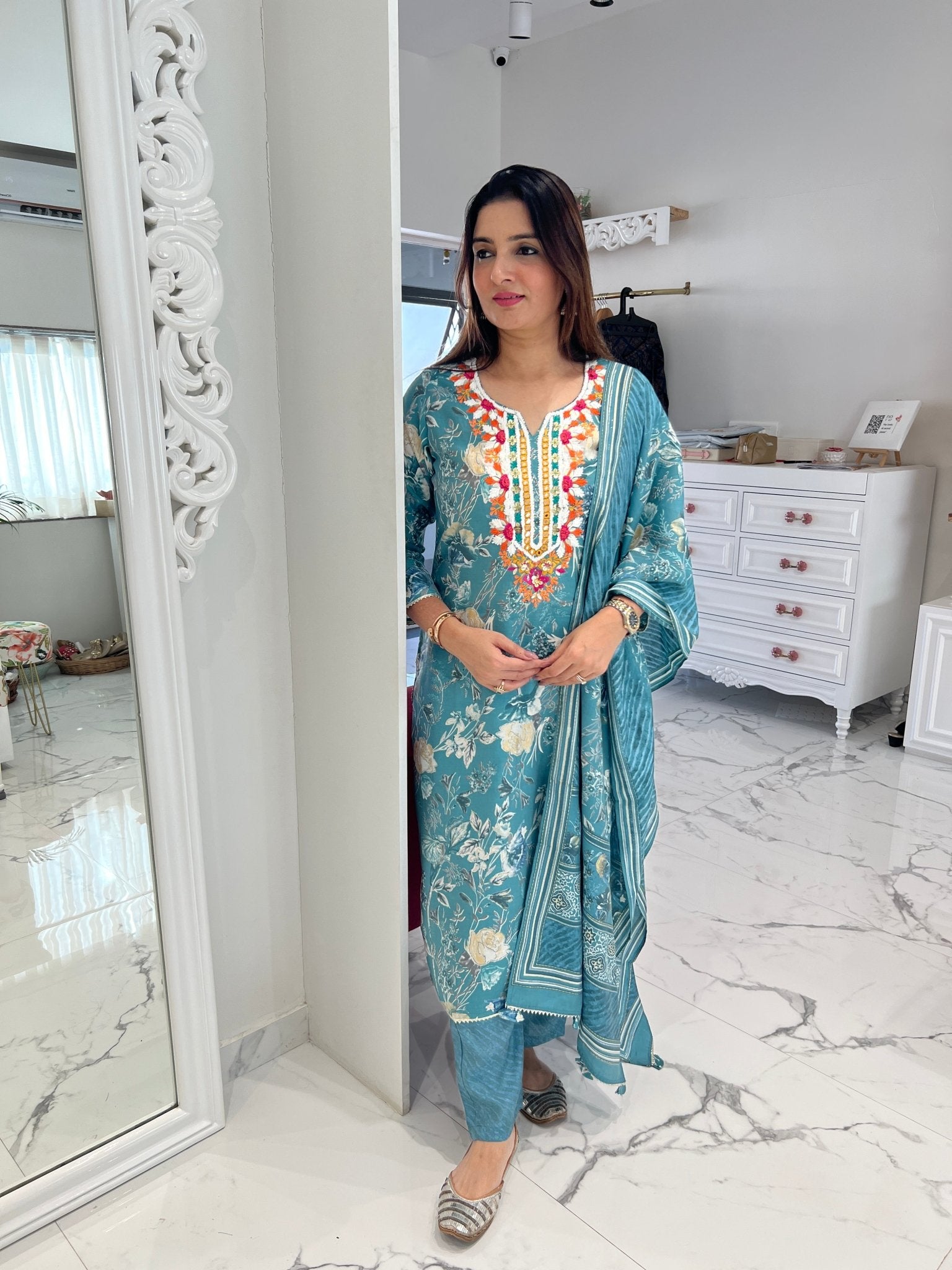 Ivory Thread Modal Silk Suit Set – Preetibora