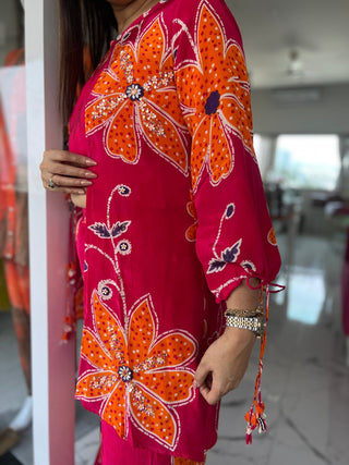Jacket Style Fusion Work in Rani Pink - Preetibora