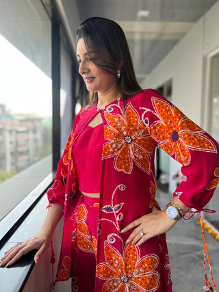 Jacket Style Fusion Work in Rani Pink - Preetibora