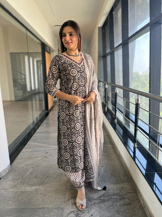 Kalamkari Dupatta Set with Afghani Pants - Preetibora