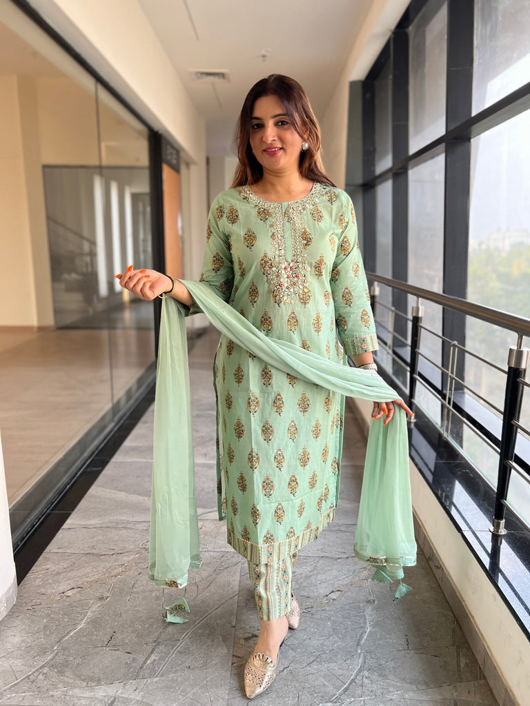 Leather and Mirror Work Suit Set Preetibora