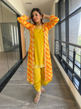 Leheriya Jacket Set with Cowl Pants - Preetibora