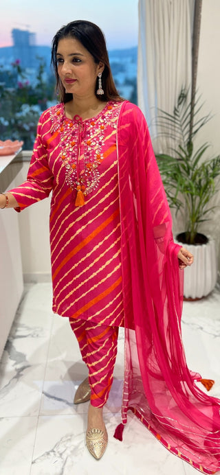Leheriya Suit Set with Gota Patti