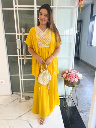 Meadow Yellow Kaftan Coord - Preetibora