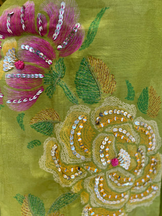 Mehndi Green Placement Dupatta Set - Preetibora