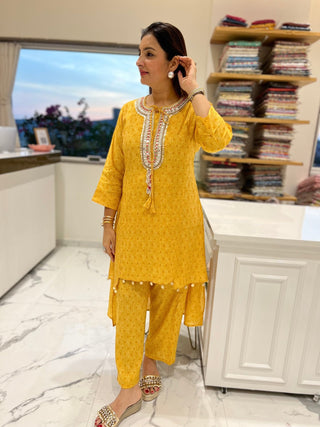 Mirror & Shell Work Kesariya Coord Set