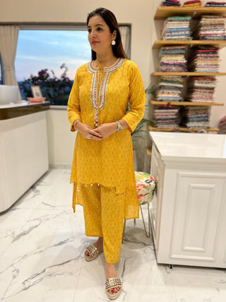 Mirror & Shell Work Kesariya Coord Set