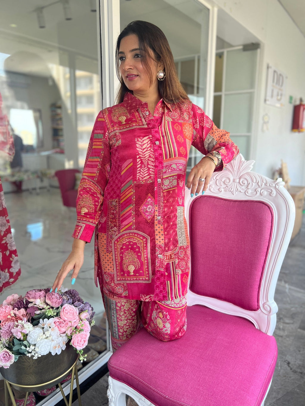 Mughal Print Summer Coord With Crystal Buttons – Preetibora