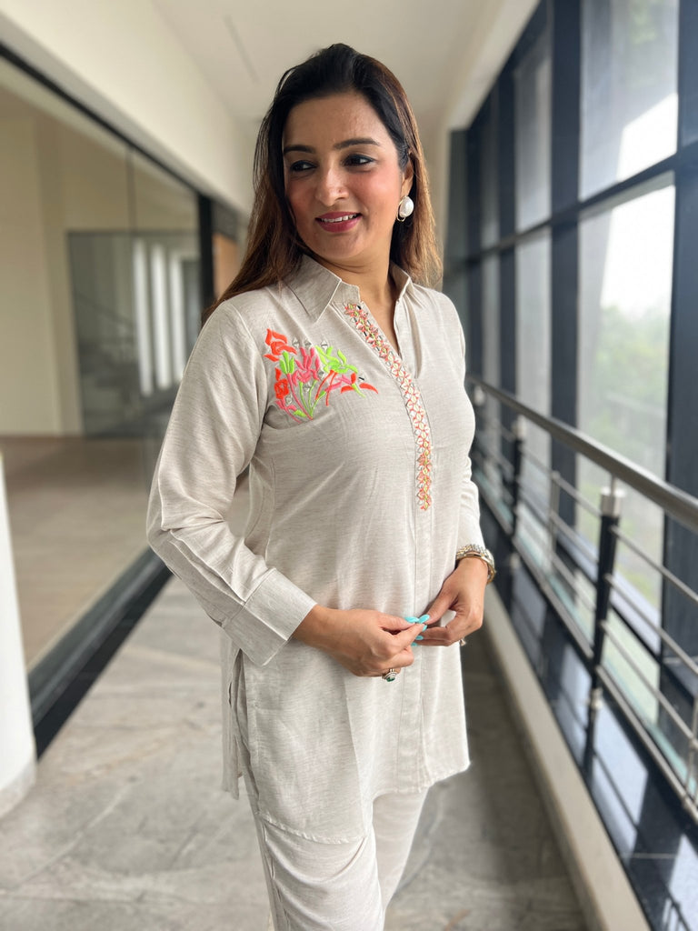 Women’s Indo-Western Cotton Linen Midi Dress with Geometric Print and Pockets – Sizes 36 to 44