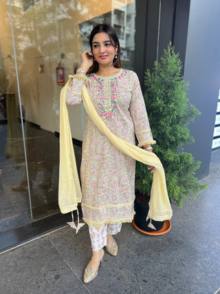 Parsi Embroidery Cotton Suit Set - Preetibora