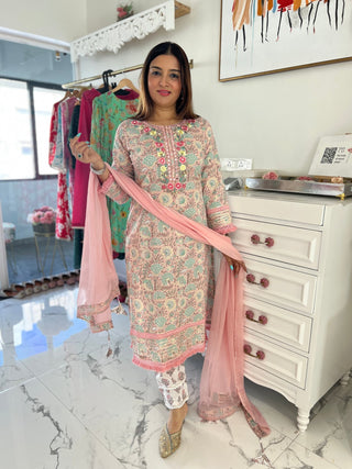 Parsi Embroidery Cotton Suit Set - Preetibora