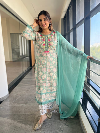 Parsi Embroidery Cotton Suit Set - Preetibora
