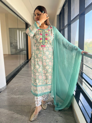 Parsi Embroidery Cotton Suit Set - Preetibora