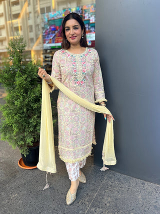 Parsi Embroidery Cotton Suit Set - Preetibora