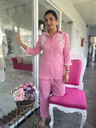 Pearl Work and Crush Cotton Coord Set - Preetibora