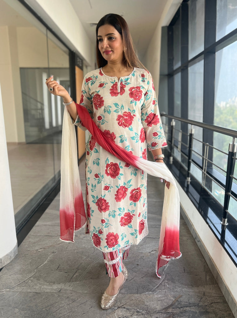 LOOKS HAPPY: Cotton 3-Piece Kurti, Pant, and Dupatta Set – Lookshappy